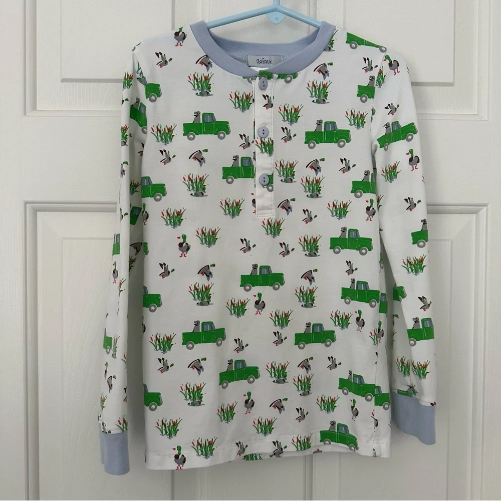 Ishtex Duck Hunting Mallard Dog Truck Long Sleeve Pajama Pants Set Boy Sz 6X/7